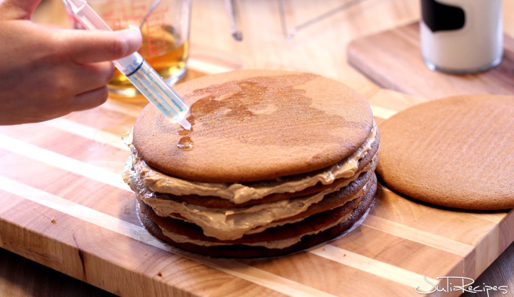 infusing cake disks with syrup