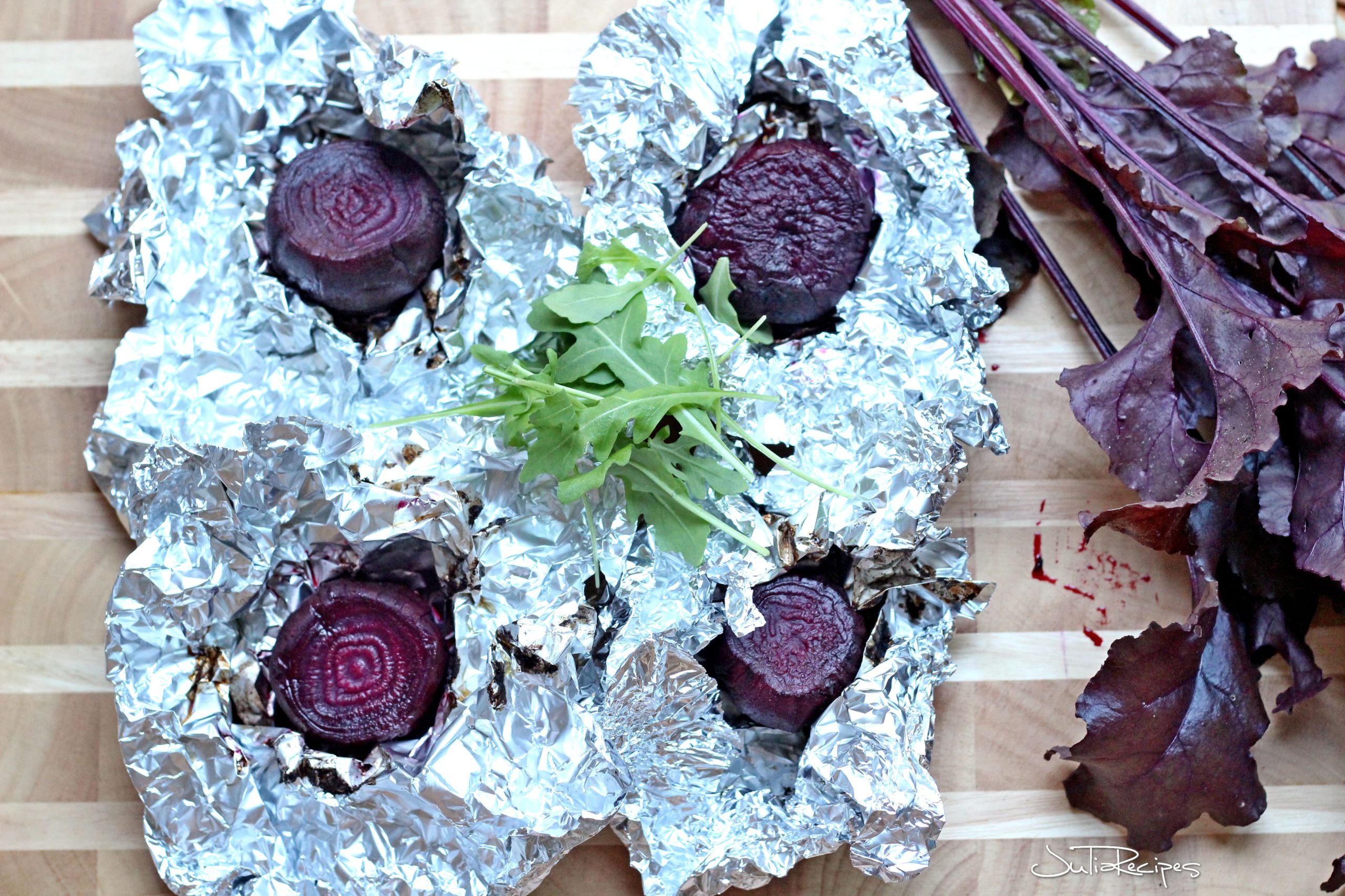 Roasted beets in aluminum foil