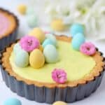 mini cheesecake tart decorated with Hershey's mini eggs