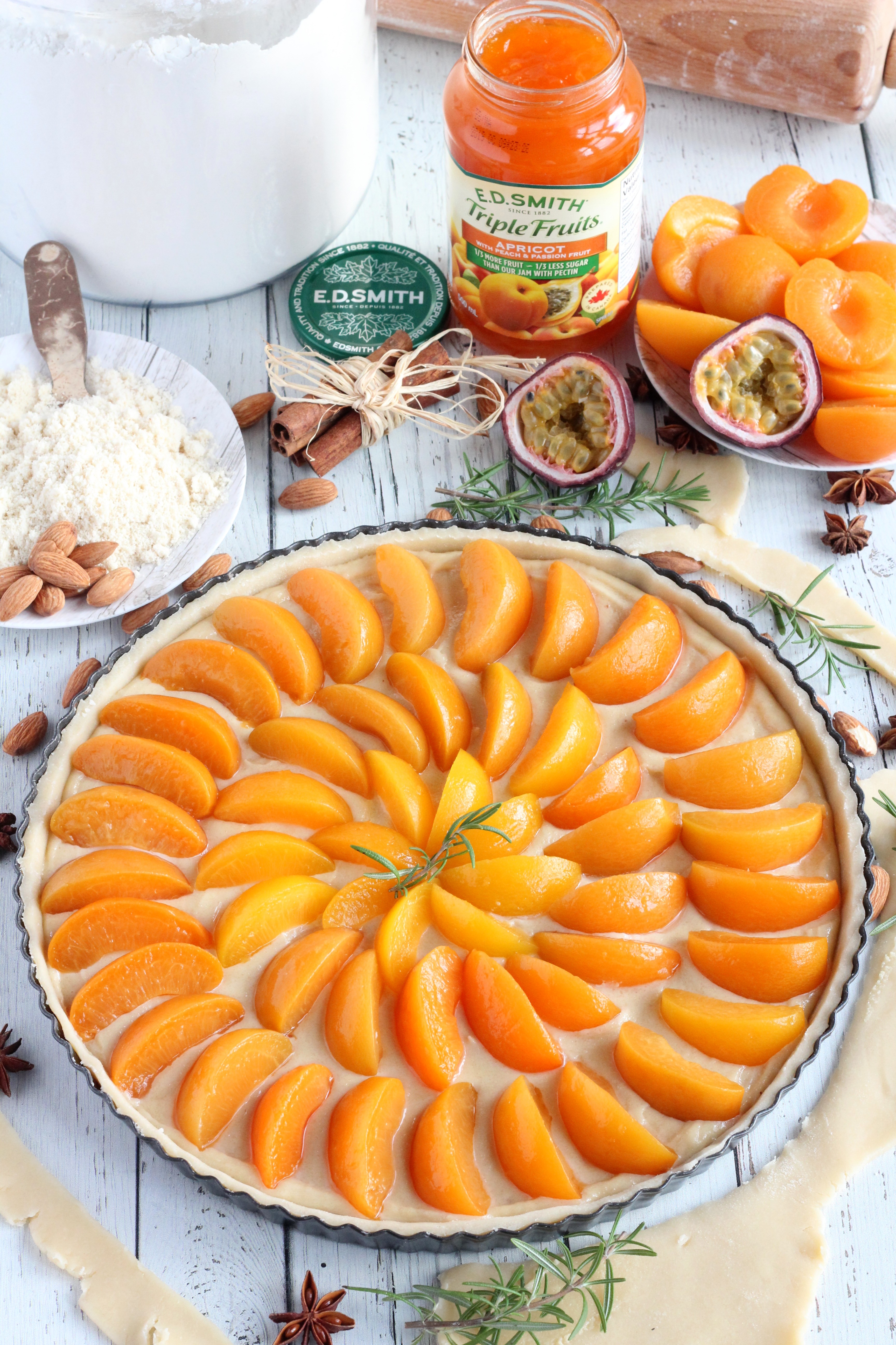 apricot tart assembled ready to bake