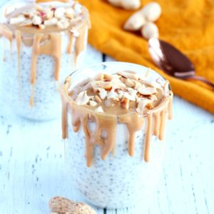chia pudding with peanut butter close up