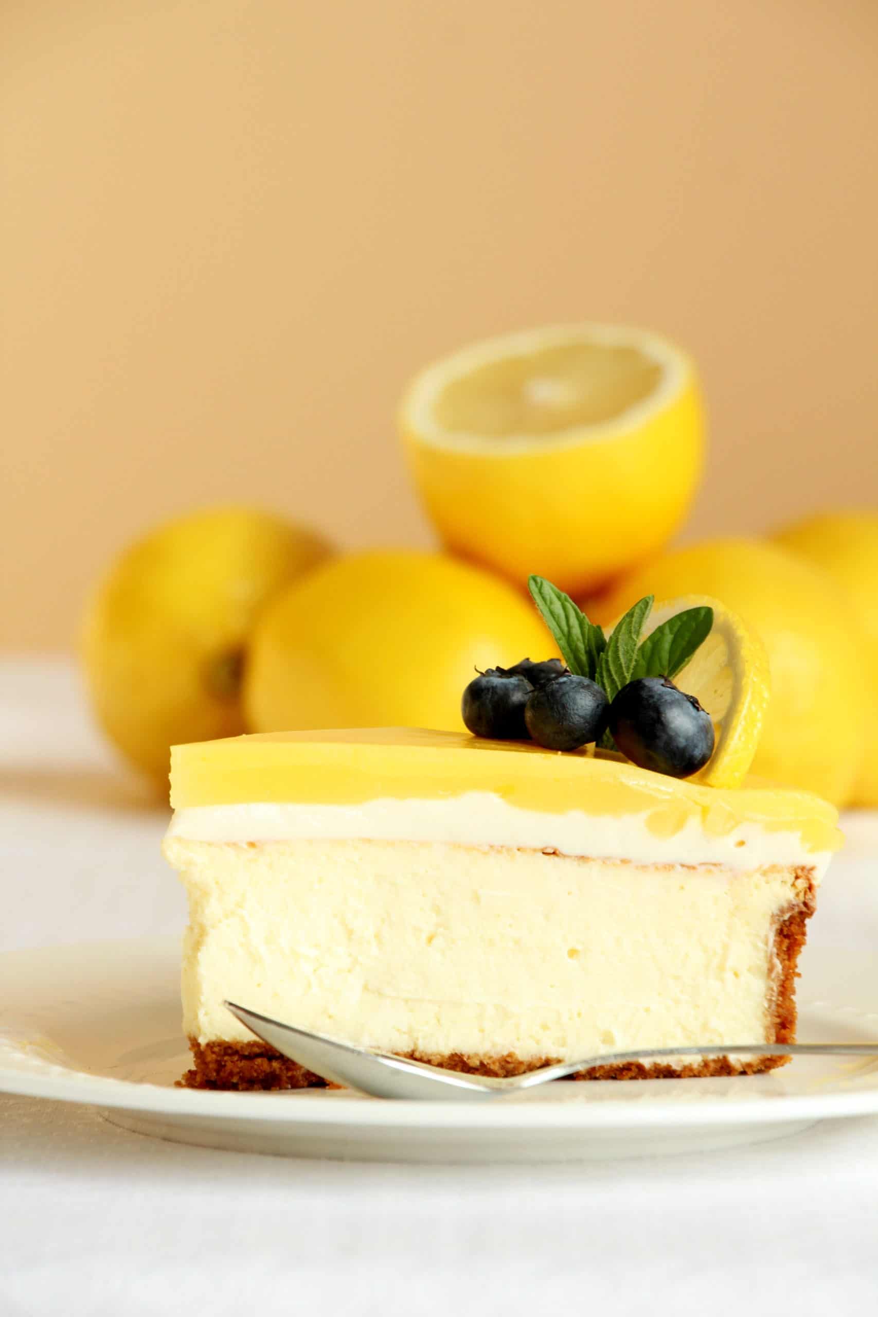 best cheesecake with lemon flavour on white plate