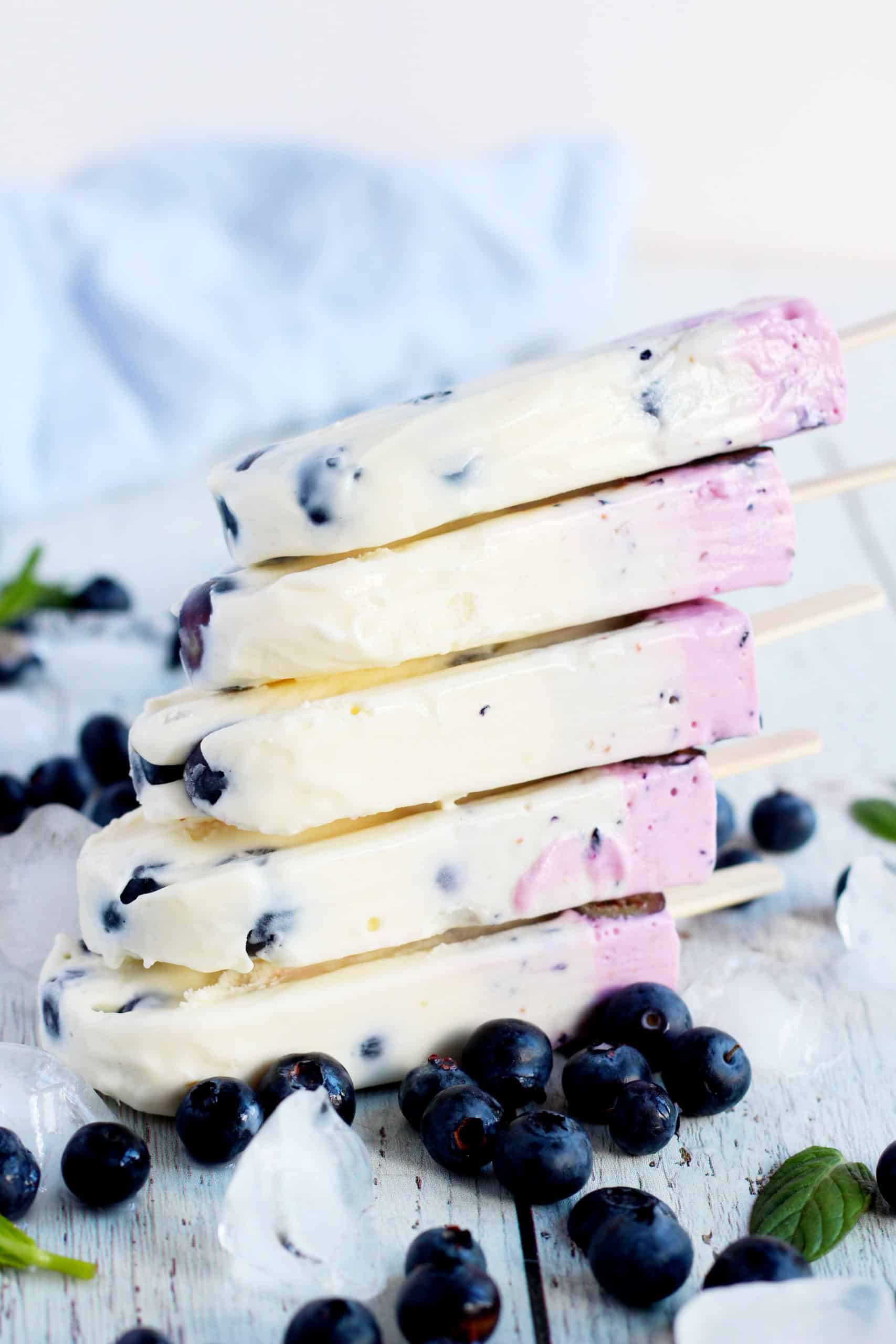 cheesecake popsicles with blueberries