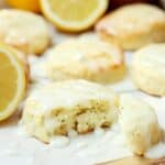 lemon scones with lemon glaze on white parchemnt paper
