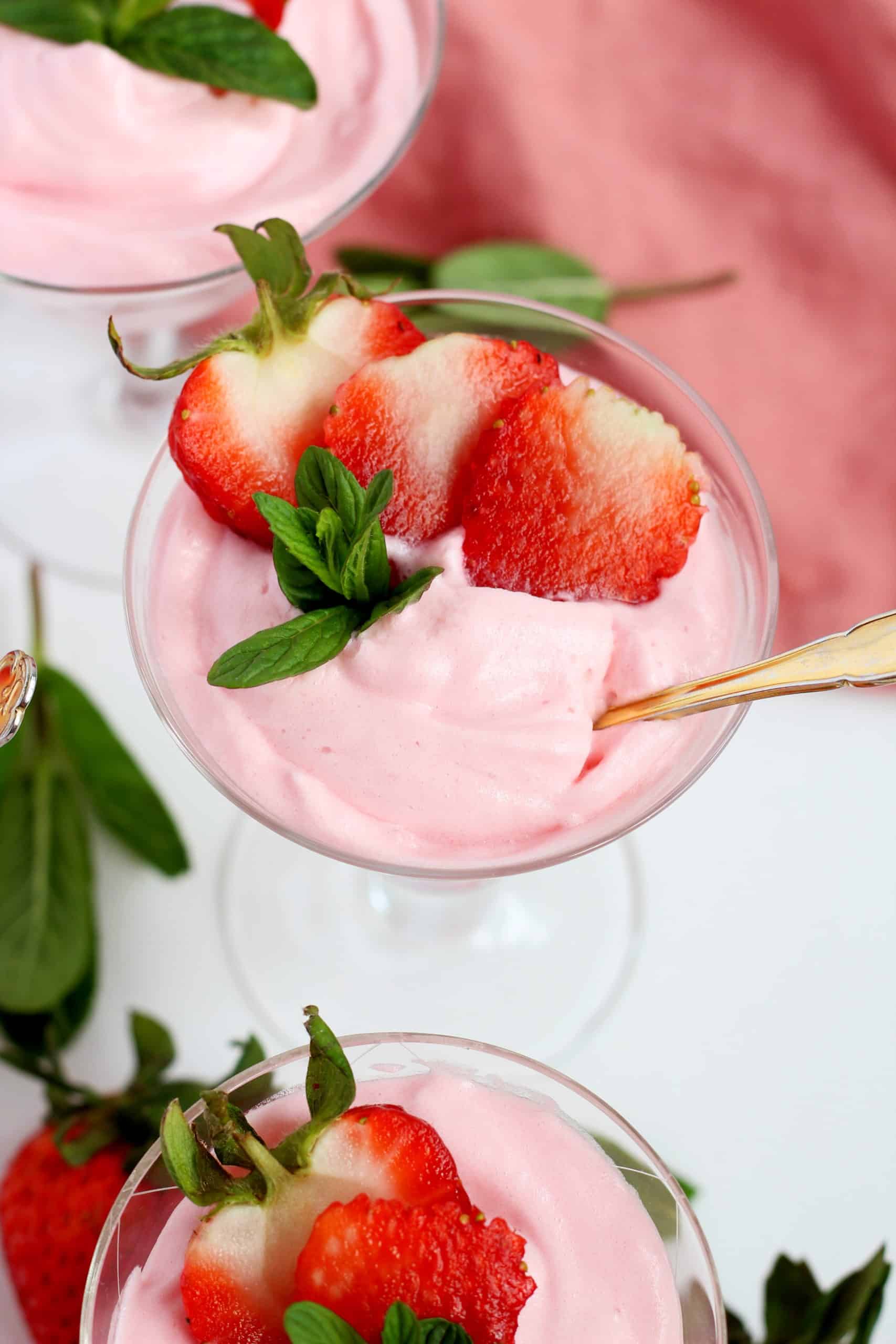 strawberry fluffy mousse in cocktail glass