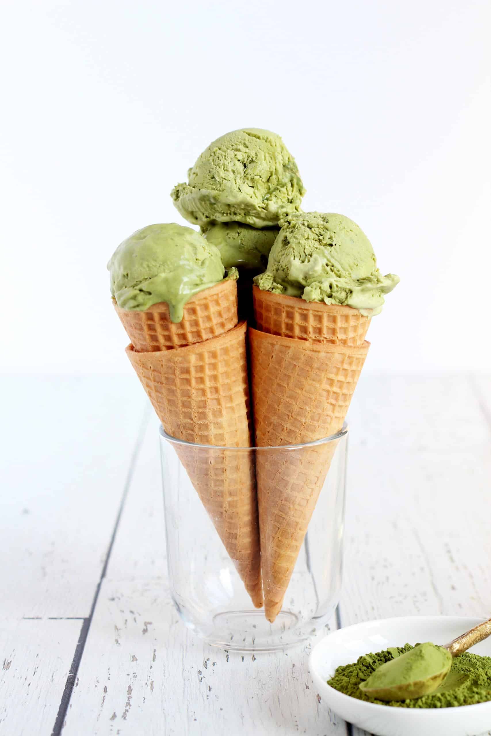 matcha green tea ice cream in cones no churn ice cream