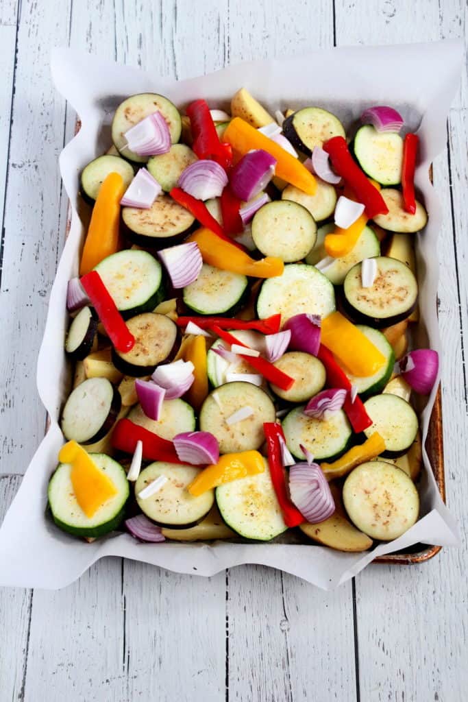 vegetables on sheet pan
