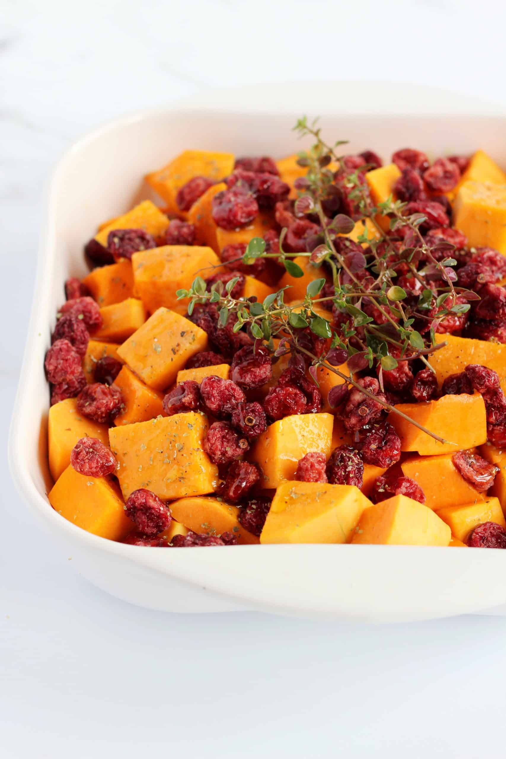 butternut squash cubes with Parmesan and cranberries