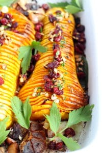 hasselback butternut squash with nuts and cranberries