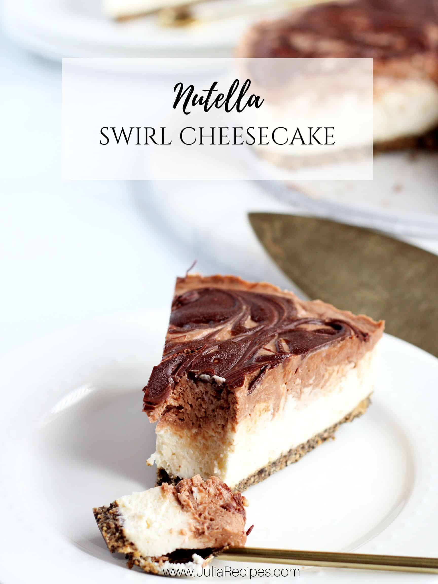 Nutella swirl Cheesecake with pinterest graphics