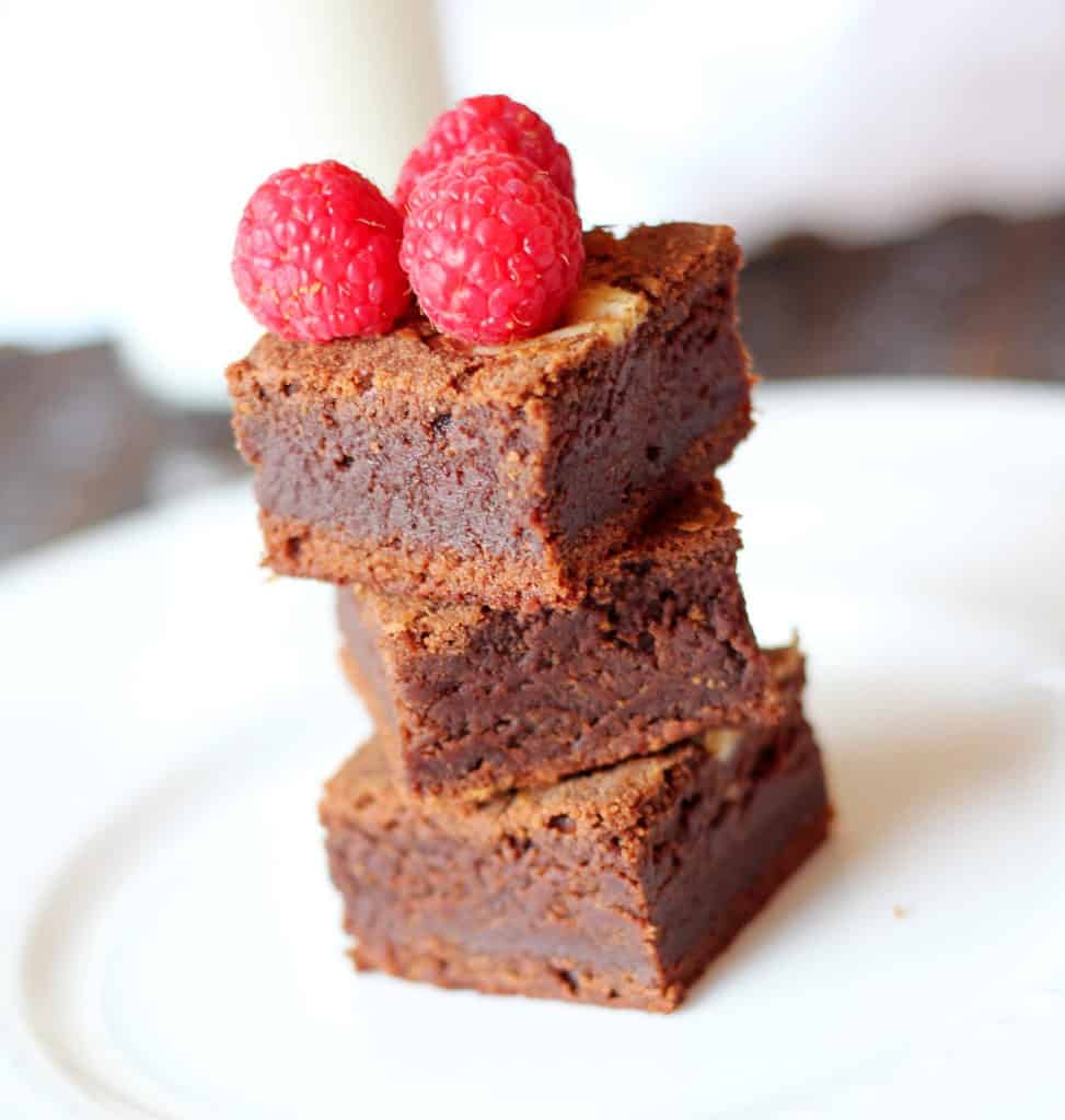 classic brownies with raspberries on top