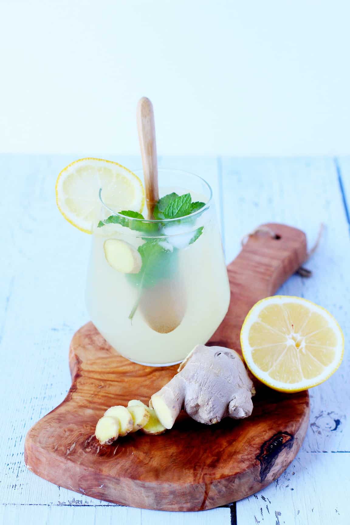 ginger lemonade on wooden board