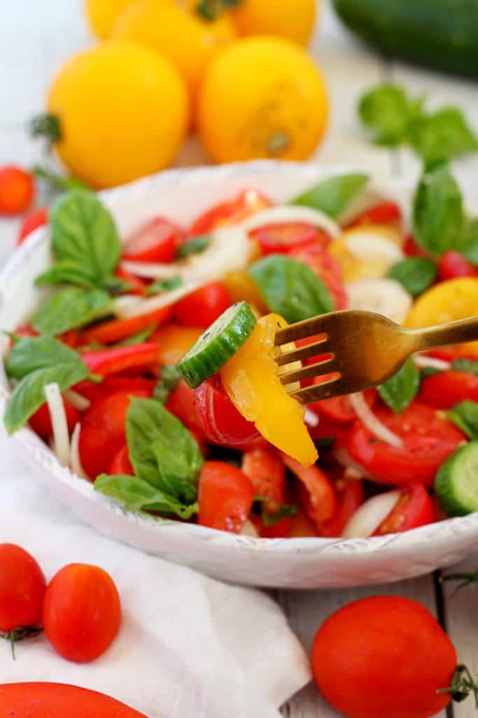 close up of tomato salad