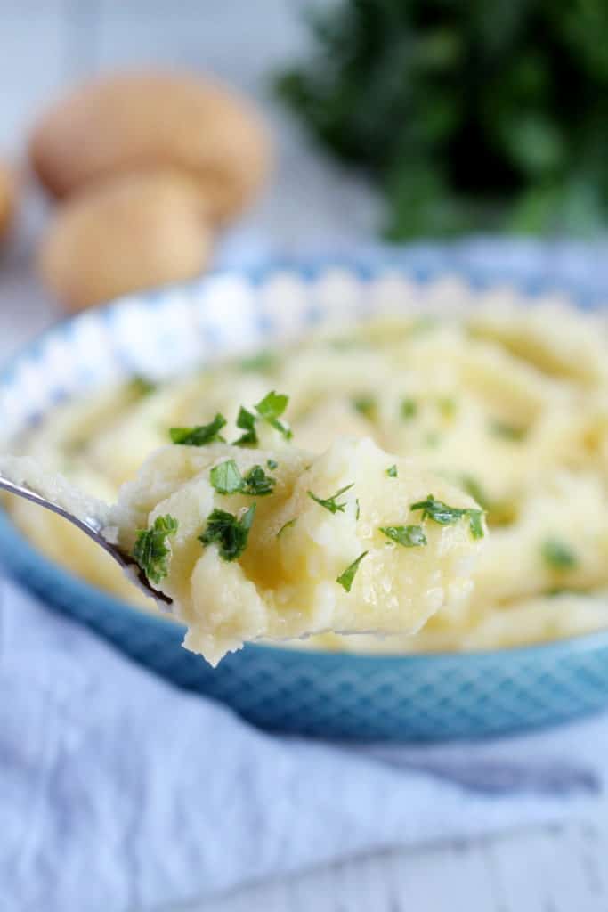 spoonfull of mashed potatoes with persil