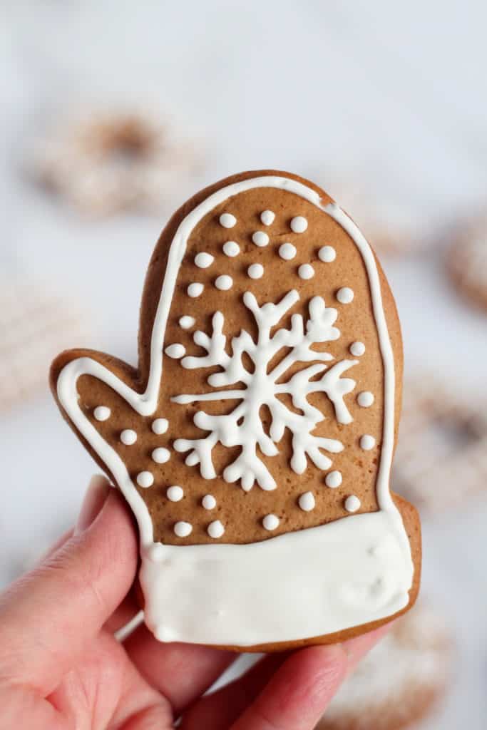 gingerbread cookie glove decorated with icing