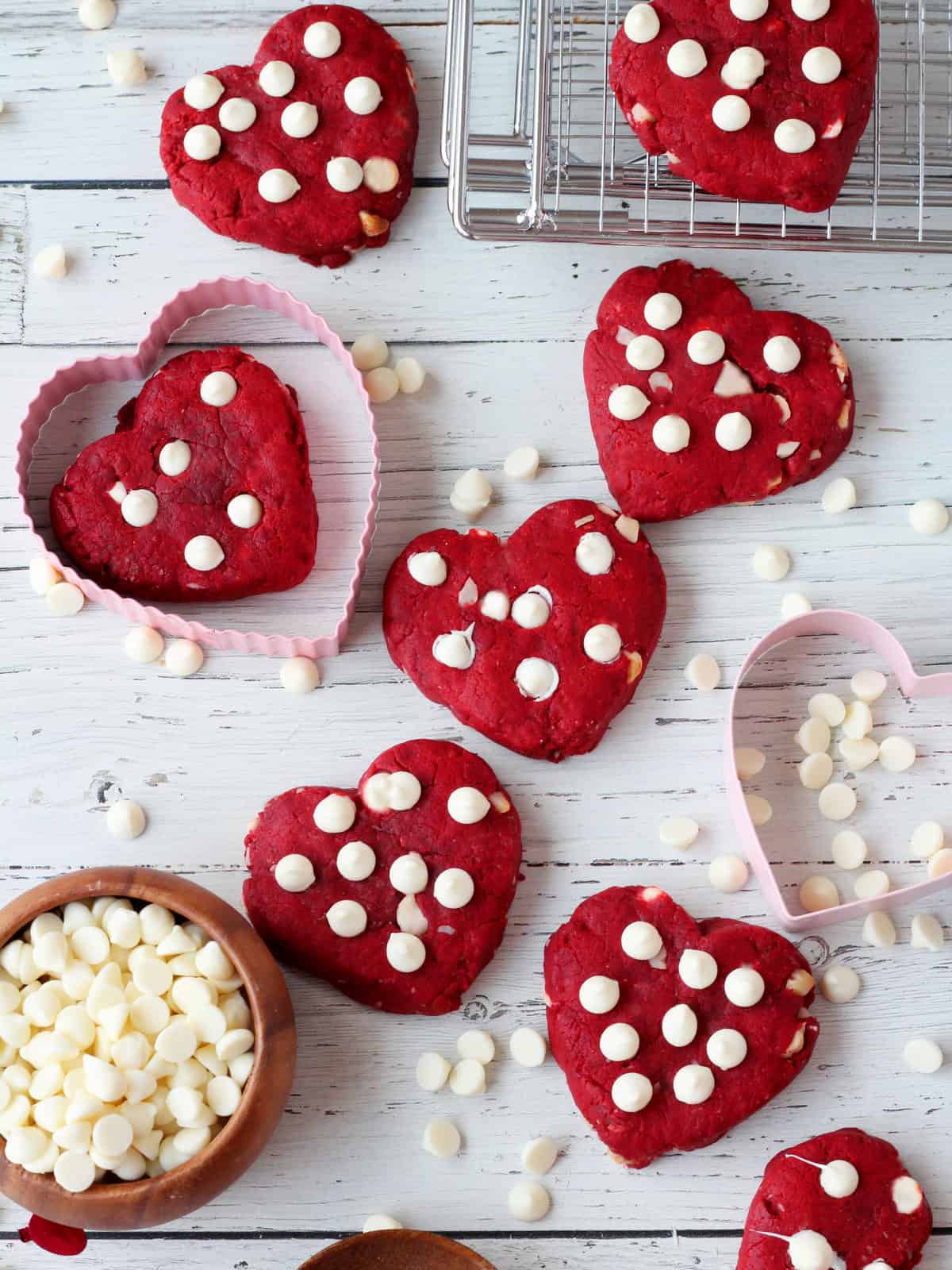heart cookies on white board