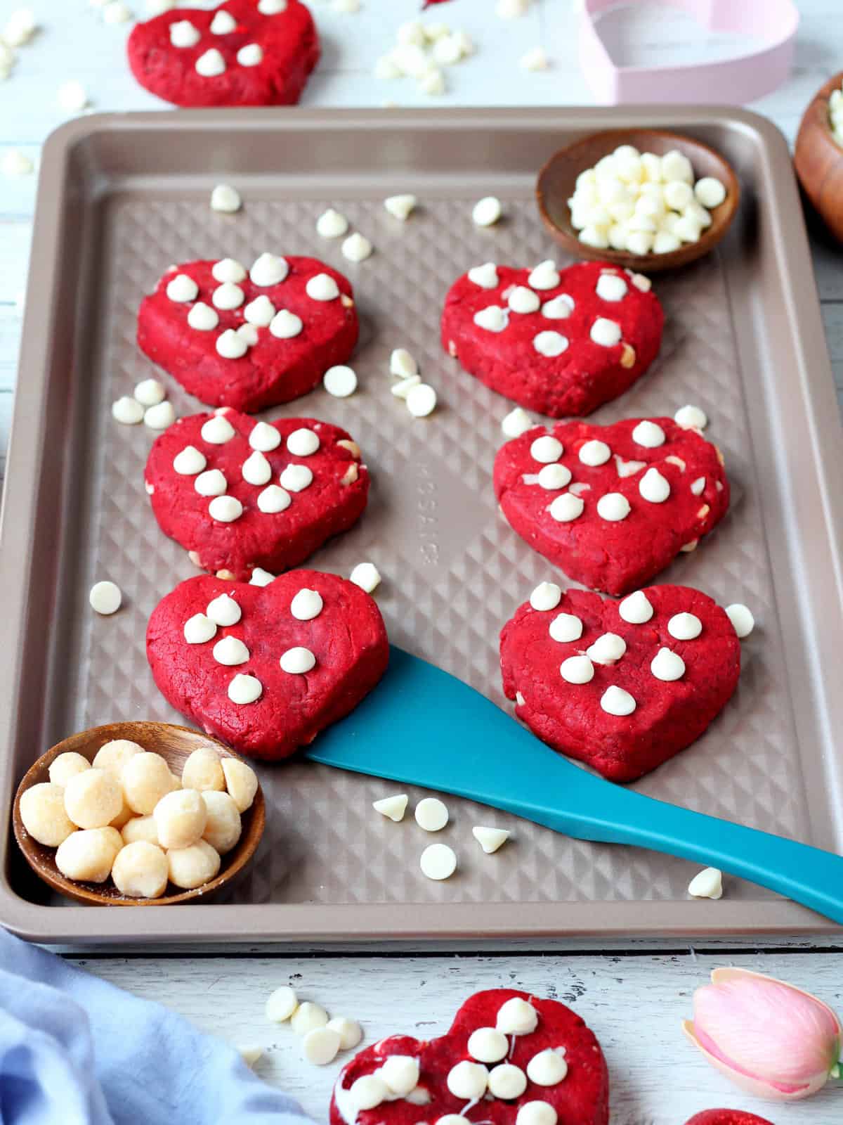 heart cookies on non stick cookie sheet