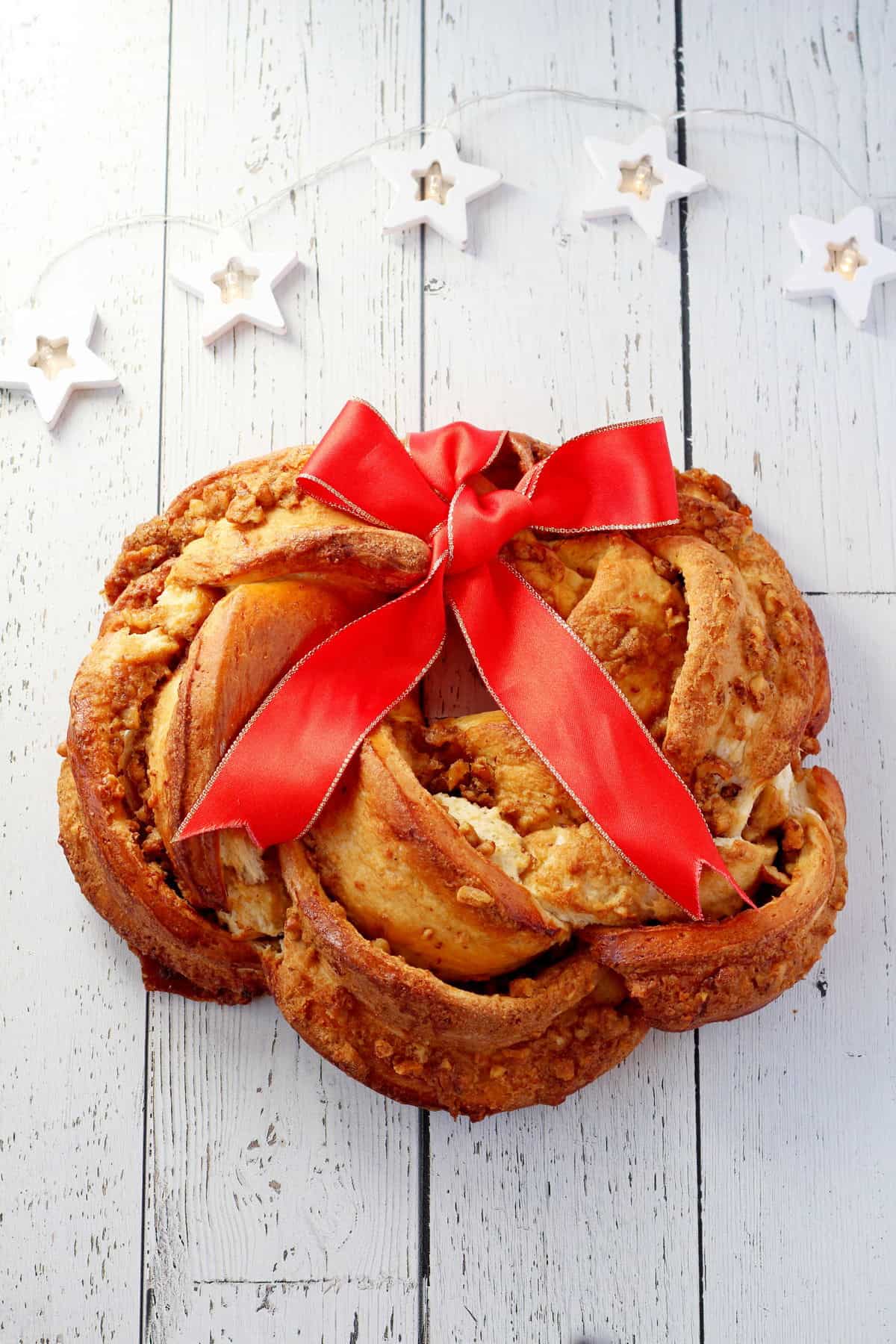 Holiday braided bread with walnuts and cinnamon filling