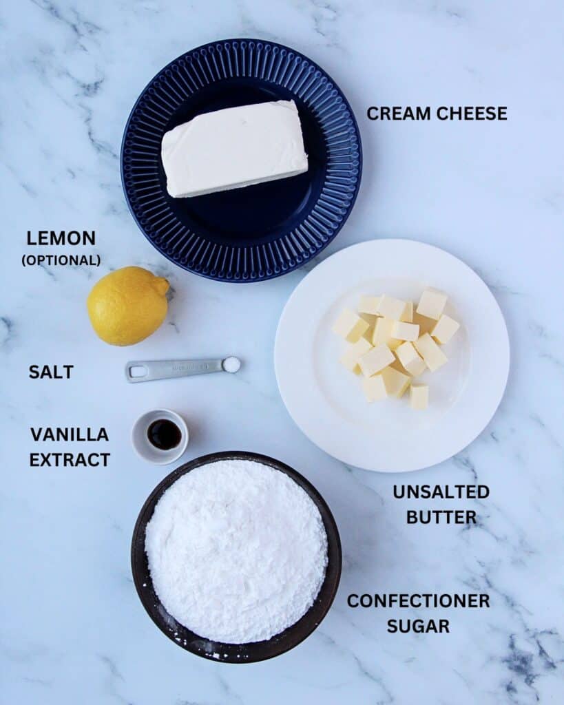 ingredients for cream cheese frosting.