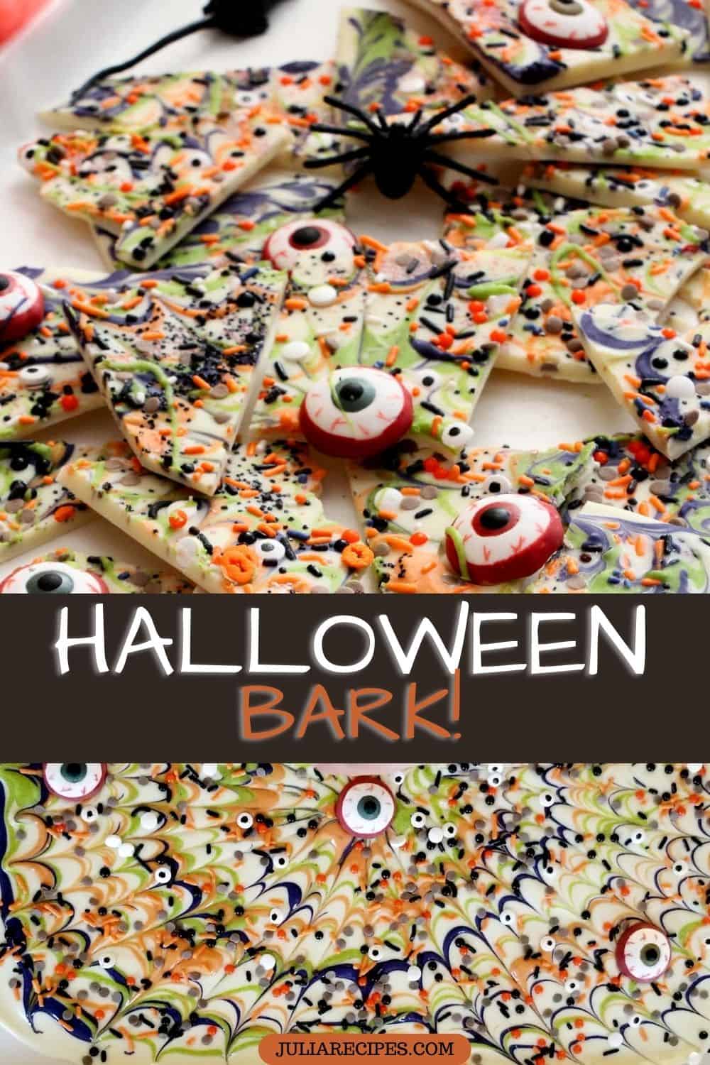 Pin for Halloween Bark with sprinkles and eye candies
