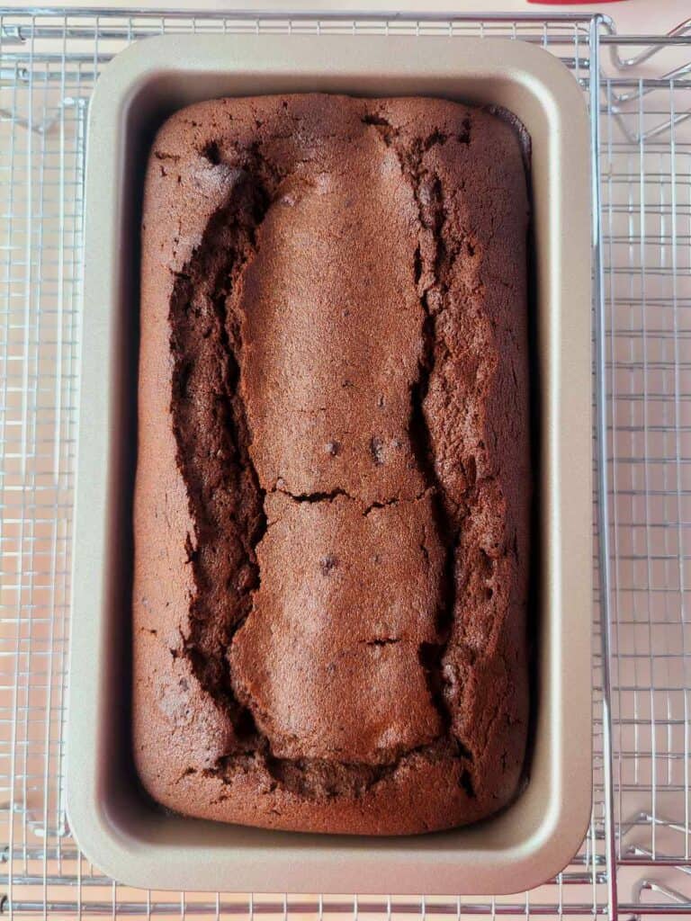 chocolate pound cake in loaf pan